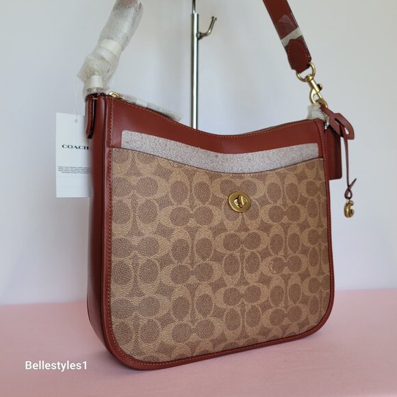 COACH Chaise Signature Canvas & Leather Crossbody Bag-Tan Rust color - Picture 2 of 16